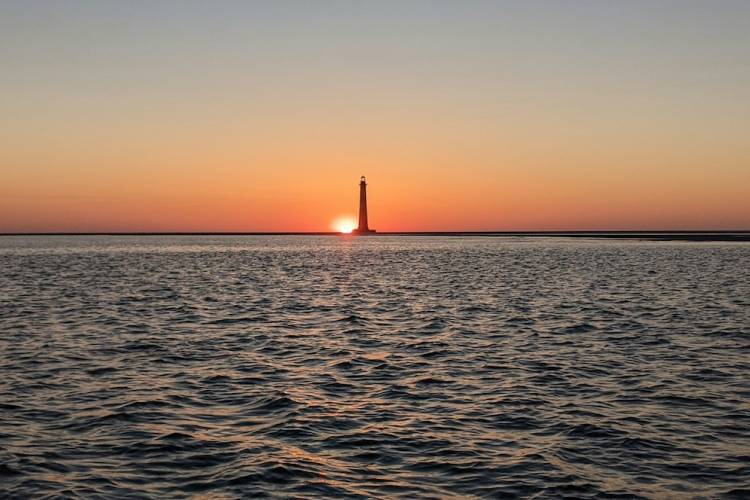 Morris Island Lighthouse view as the sun sets