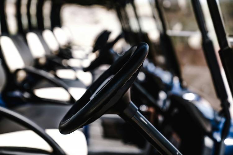 Golf carts lined up for rental services