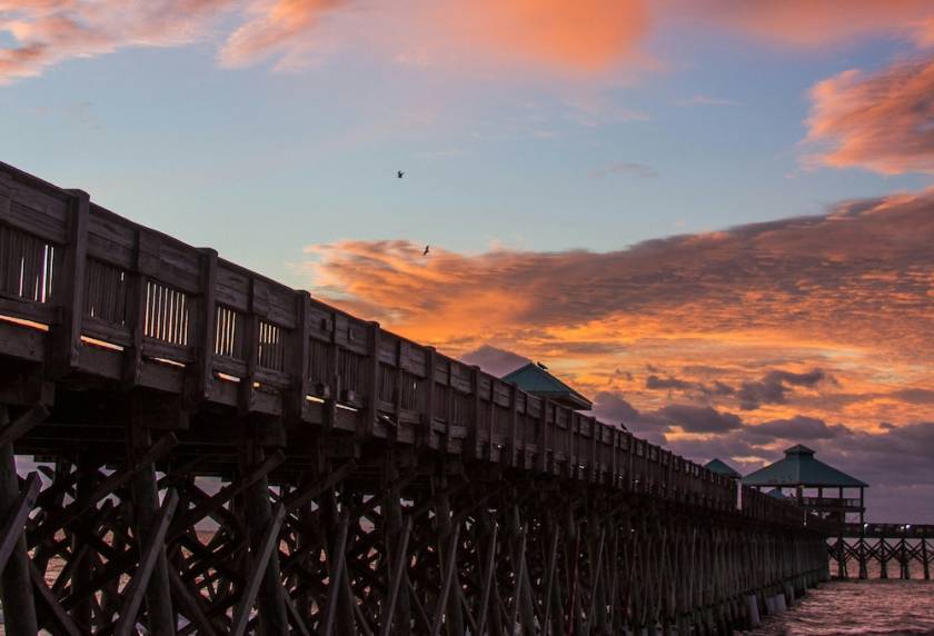 Sunset over the folly beach pier